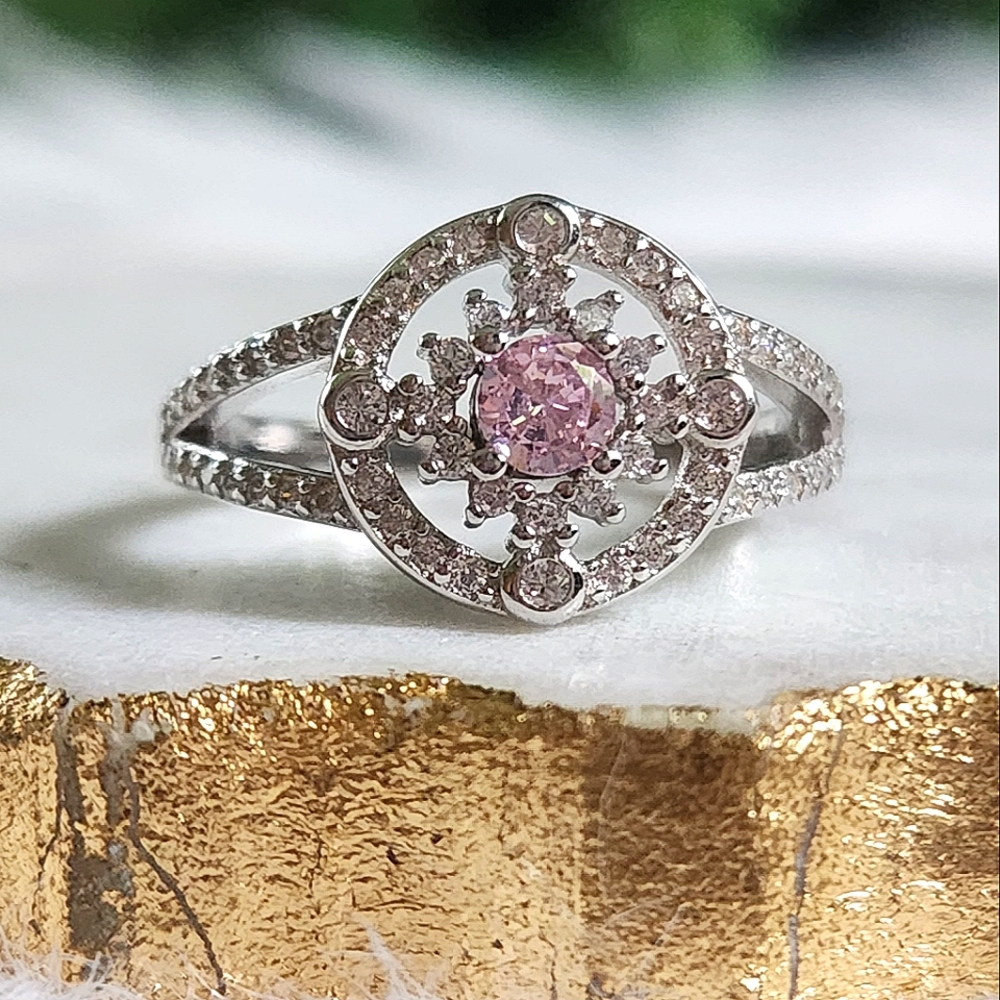 NWT Ryze Princess Pink Cubic Zirconia .925 Sterling Silver Ring - Size 8.75
